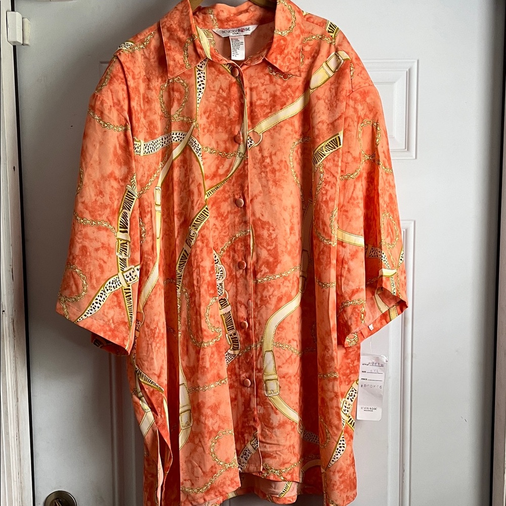 Beverly Rose Vibrant Orange Men's Casual Shirt, size 5XL